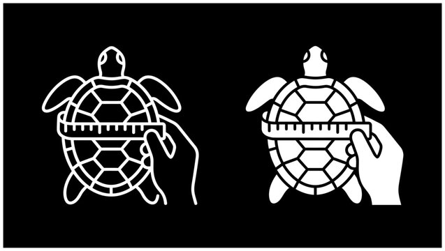 Measuring sea turtle shell size line and solid icon set