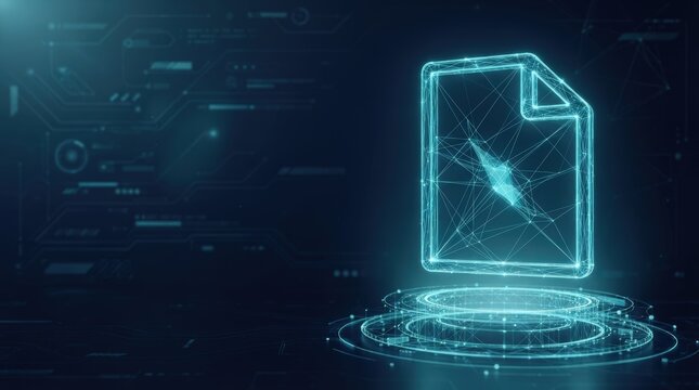 Futuristic Document File Icon on Digital Holographic Display