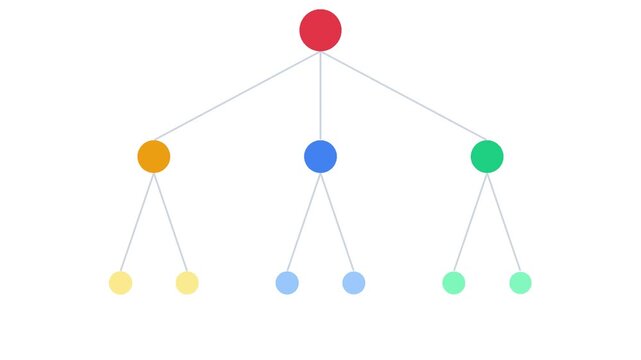 Hierarchical data tree structure growth animation displaying network connectivity development in digital technology infographic design concept