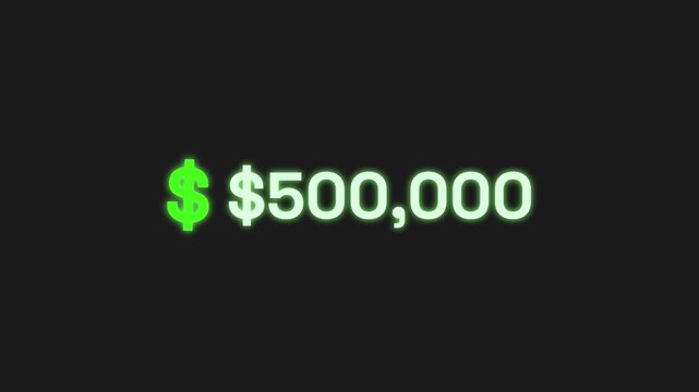 Neon green dollar symbols displaying ascending financial currency values against dark minimalist background digital interface with distinct monetary figures