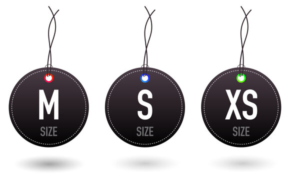 Clothing size labels with different sizes transparent background