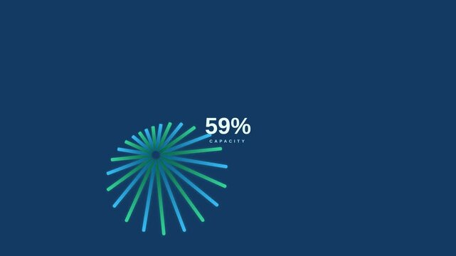 Dynamic motion of colorful radial progress indicators illustrating data visualization and digital progress.