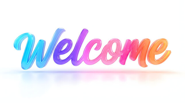 A vibrant and colorful handwritten welcome sign with a soft gradient effect isolated on a clean white background for greeting cards