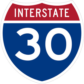 Interstate 30 Road Sign Shield Isolated on Transparent Background