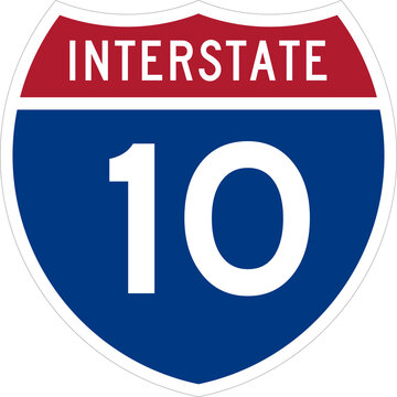 Interstate 10 Road Sign Shield Isolated on Transparent Background