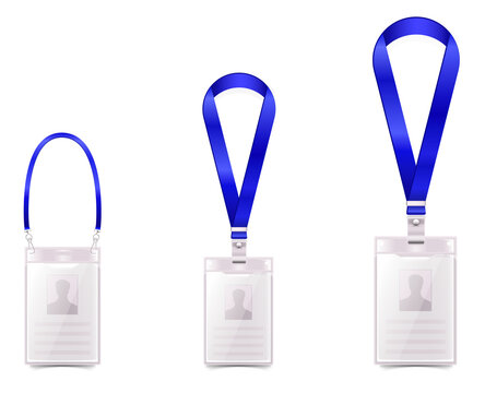 ID badges with blue lanyards on transparent background
