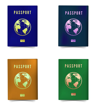 Colorful passport covers illustration for travel website design on transparent background