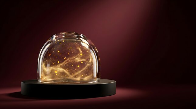 Glass dome snow globe with golden swirling snow effect
