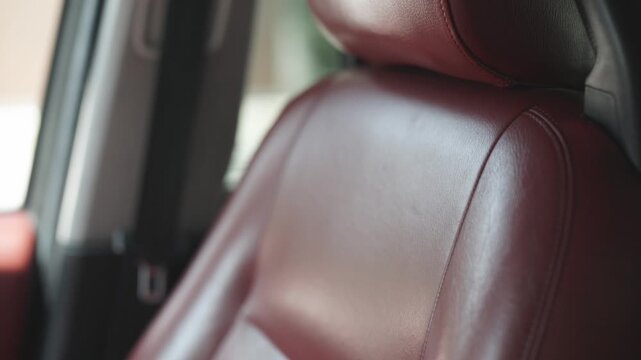 Close-up of premium leather car seat with detailed stitching