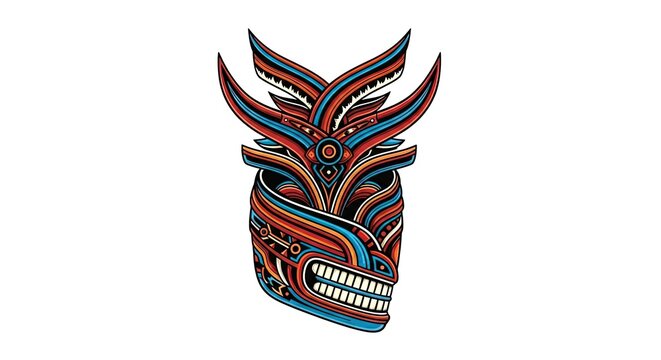 Tribal Mask Illustration - Intricate Design, Modern Style, Cultural Symbol