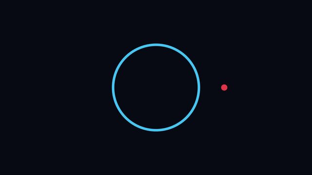 Minimalist loading animation with rotating blue circle and pulsing red dot on dark 4k background motion