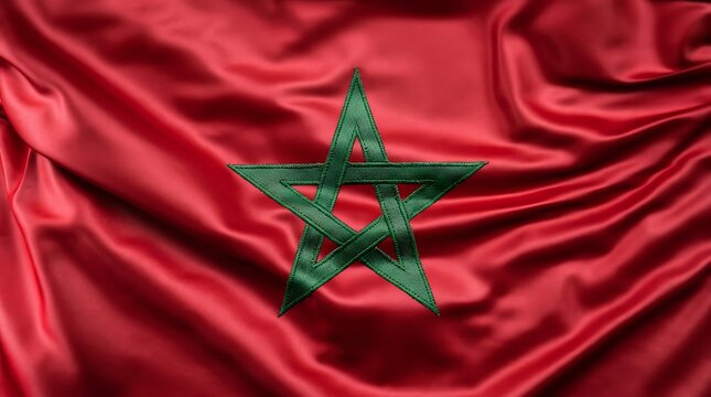 Waving national flag of morocco with silk texture