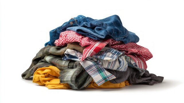 Vibrant stack of clothes on white background. AI generated