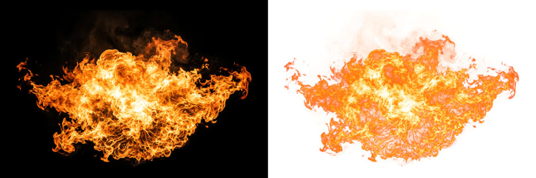 Abstract Fiery Explosion and Flame Burst on Black and White Backgrounds