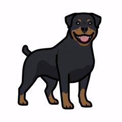 Obraz premium Cute Rottweiler Dog Cartoon Illustration, Black and Brown Puppy