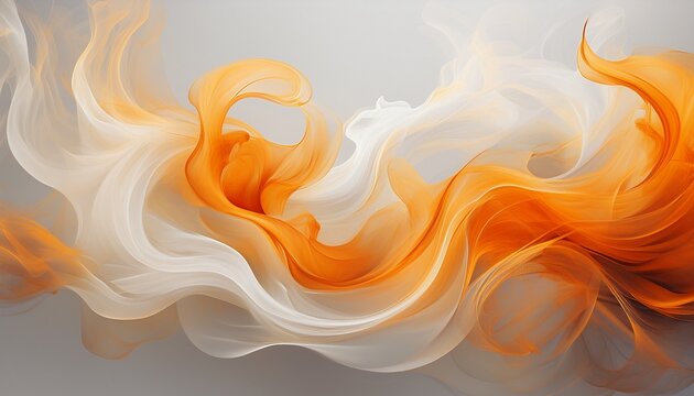 fiery orange and white smoke swirls abstractly over a light grey backdrop