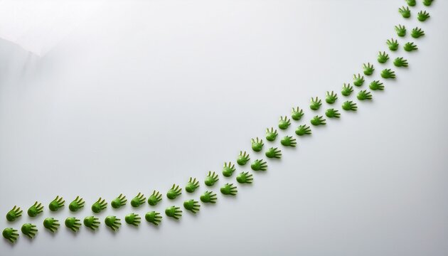 playful pattern of small green frog footprints in a rhythmic winding trail on a clean white background minimalist animal track design concept