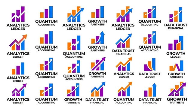 Corporate financial analytics and business growth logo set.