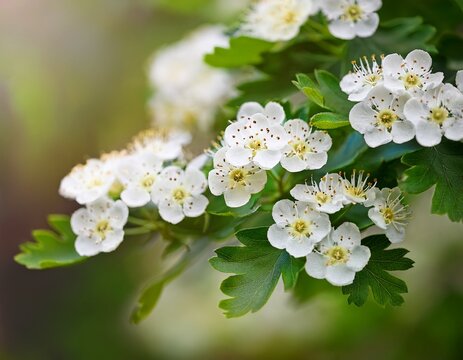 hawthorn or may tree flowers shallow depth of field and blurred background
