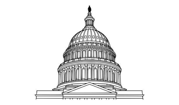 U.S. Capitol dome architectural line art outline vector icon illustration