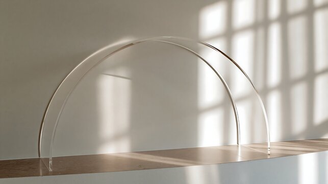 Minimalist Transparent Arch Against Wall with Sunlight and Window Shadow