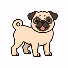 Fototapeta premium Cute Pug Dog Cartoon Illustration, Adorable Puppy Character
