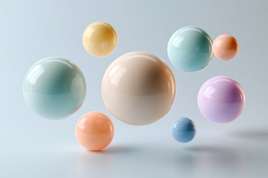 Colorful spheres float in air against a light blue background, abstract design