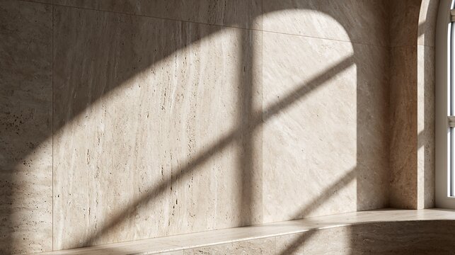 Sunlight and Shadow Play on a Textured Stone Wall with Arch Window