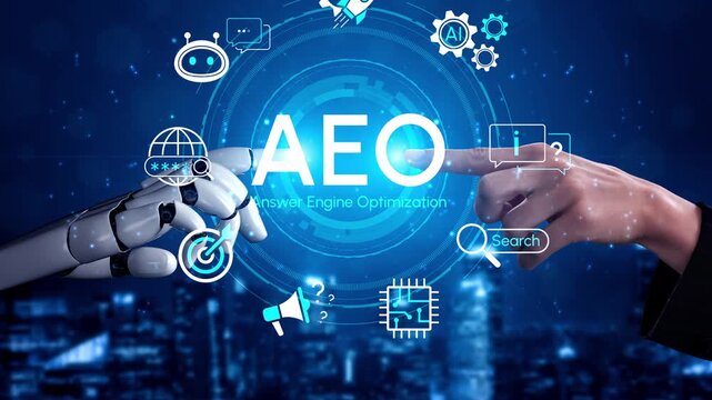 Artificial Intelligence and Human Interaction Symbolizing Answer Engine Optimization in Futuristic Digital Environment. Entropy.