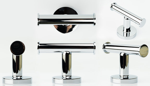 Metal towel hanger different views isolated