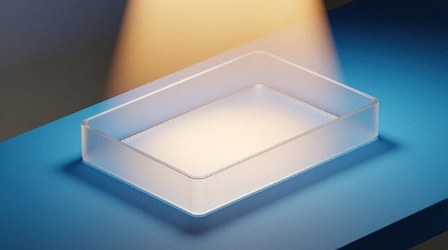 Minimalist geometric box design with soft light. Clean composition for concept presentation. Idea, data, organize. Digital space for information.