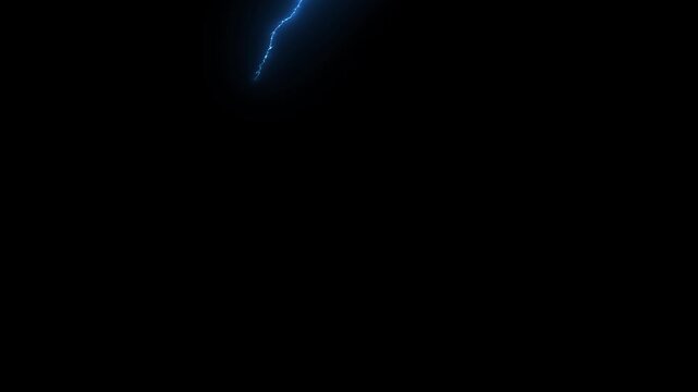 Dynamic 2D Electric Lightning Energy Burst Animation with blue lightning bolt, Strong thunder lightning animated overlay on a vibrant black screen background for visual effects 4k loop