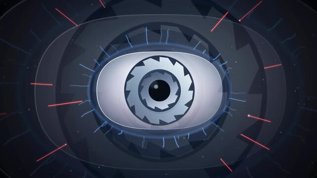 Futuristic Cybernetic Eye Animation with Digital Scanning Effects and High Tech Surveillance Concept