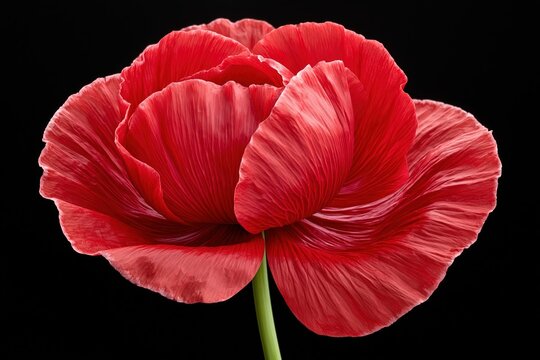 Red poppy flower macro close up isolated on black background studio