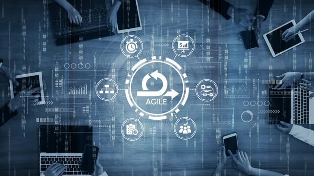 Collaborative Business Meeting with Agile Methodology Visualization in Modern Office Environment Highlighting Technology and Teamwork. Entropy.