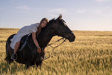 Beautiful woman wtih horse in coutriside © muro