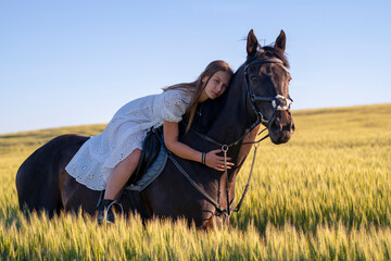 Beautiful woman wtih horse in coutriside © muro
