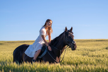 Beautiful woman wtih horse in coutriside © muro