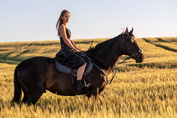 Beautiful woman wtih horse in coutriside © muro