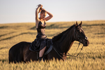 Beautiful woman wtih horse in coutriside © muro
