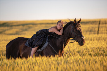Beautiful woman wtih horse in coutriside © muro