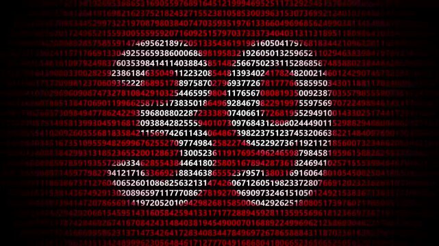 Abstract digital background featuring a 39 number shape formed by bright white numbers against a flowing red numerical stream alphabet data code technology math