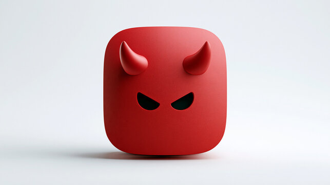 A bold red icon featuring devil horns and a menacing expression.