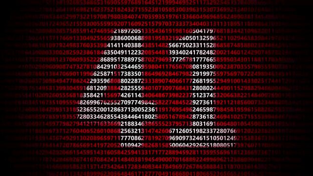 Abstract digital background featuring a 41 number shape formed by bright white numbers against a flowing red numerical stream alphabet data code technology math