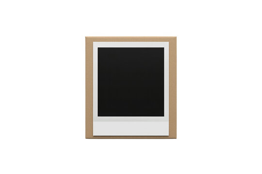 Black square photo print inside tan paper frame isolated on transparent background