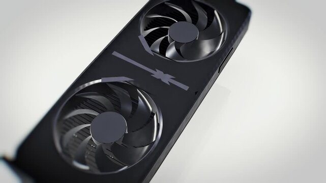 Angled Close Up of Dual Fan Graphics Card with Display Port Bracket