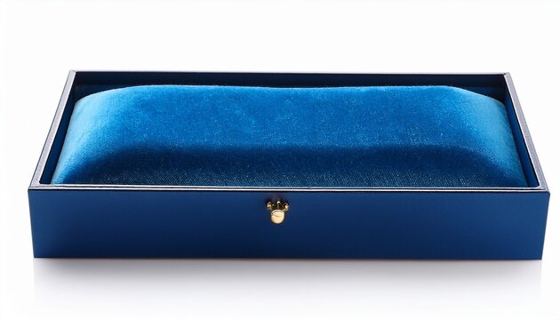 luxury open blue velvet jewelry box with cream cushion for watch display isolated on white background cutout