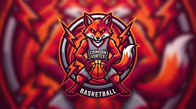 Crimson vortex fox basketball mascot logo design
