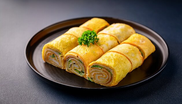 sliced traditional korean gyeran mari rolled omelet