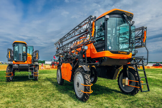 Barnaul, Russia, July 15, 2026: Tuman-5 is a Russian self-propelled sprayer-spreader manufactured by Pegas-Agro.